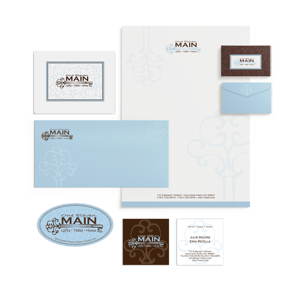 Graphic Design for Letterhead, Envelope, Notecard, Enclosure Card, Sticker and Business Cards for One Eleven Main