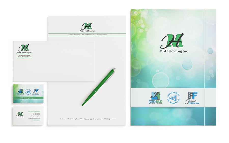 Graphic Design for Folder, Letterhead, Envelope and Business Cards for M&H Holding